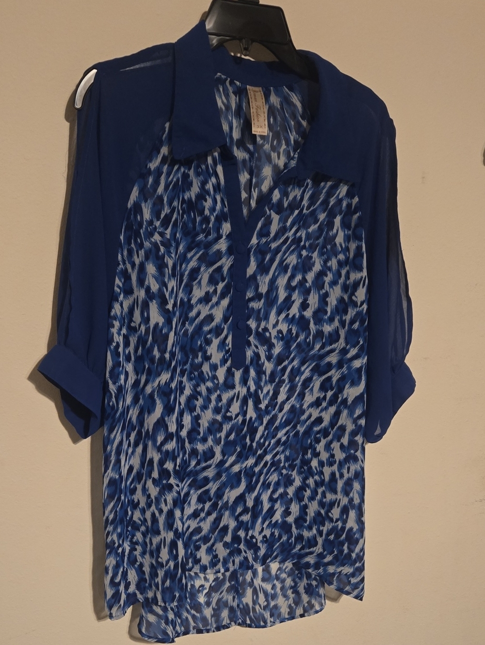 Women's Royal Blue Printed Chiffon Tunic Blouse